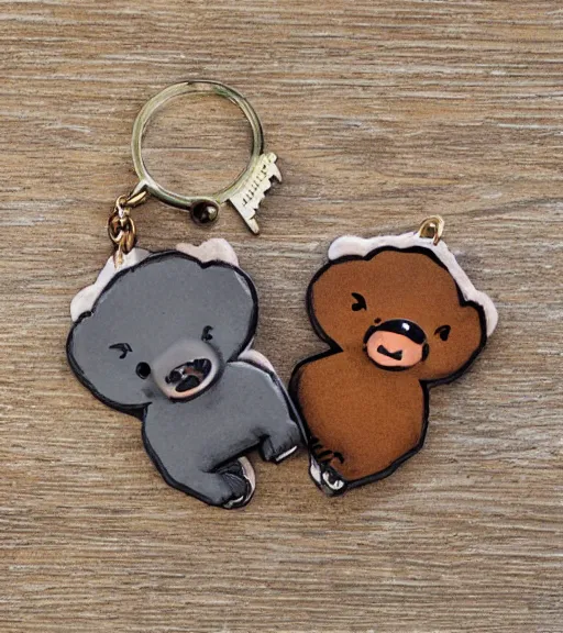 Image similar to keychain of a realistic bear and a salmon