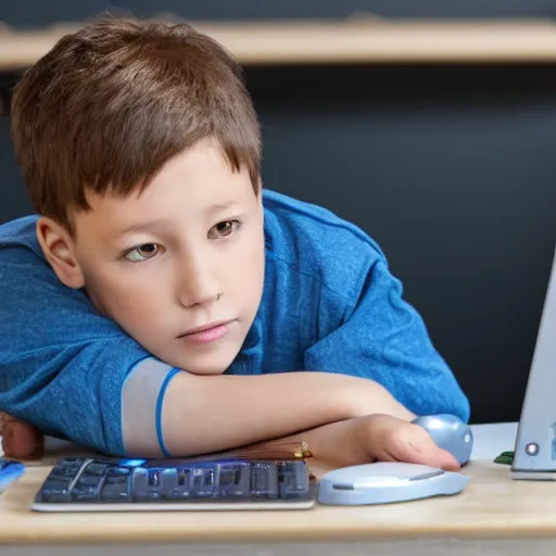 Prompt: a kid using a talking computer