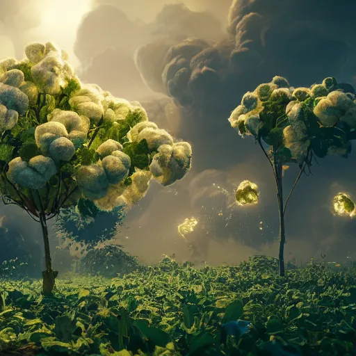 Prompt: huge explosion in the form of cotton plants, beautiful dynamic lighting, cinematic, extremely high detail, photo realistic, cinematic lighting, post processed, concept art, artstation, matte painting, unreal engine 8k