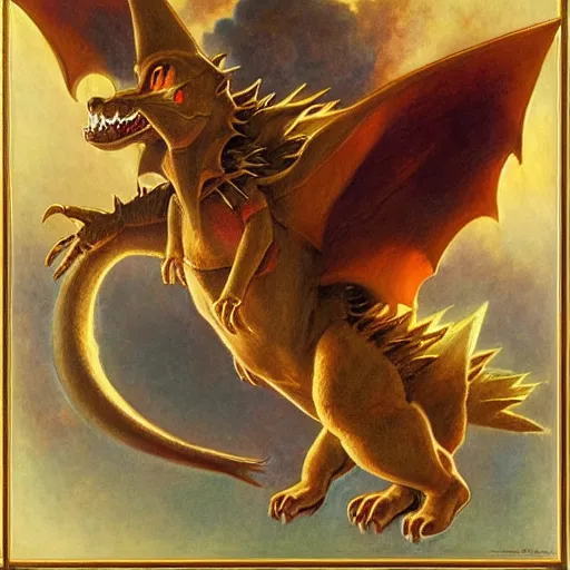 Prompt: highley detailed potrait of charizard the pokemon, painting by gaston bussiere, craig mullins, j. c. leyendecker, lights, art by ernst haeckel, john william godward, hammershøi,