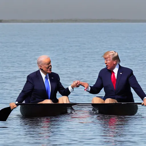 Image similar to joe biden and donald trump in a rowboat