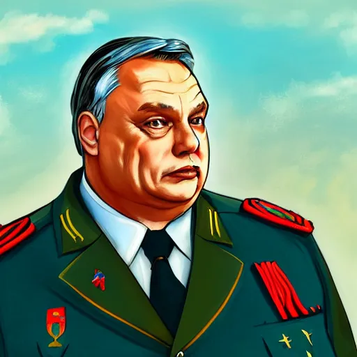 Prompt: slightly obese hungarian prime minister viktor orban wearing a ss uniform, highly detailed face, bright pastel colors, studio ghibli painterly style, trending on artstation, tarot card