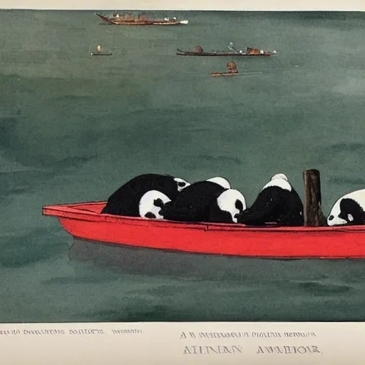Prompt: a boat filled with pandas by winslow homer