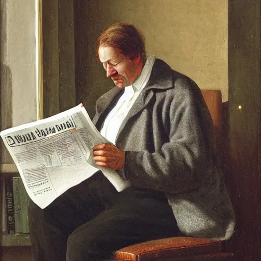 Image similar to a man reading a newspaper, by guntis strupulis