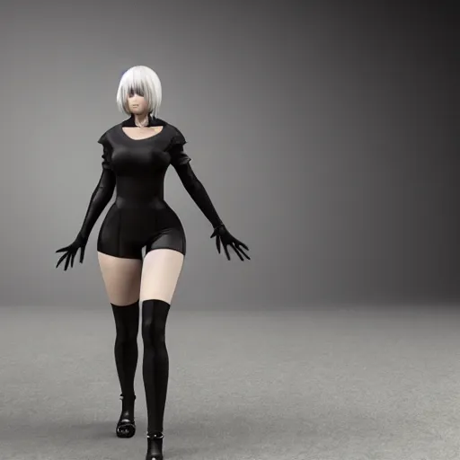 Prompt: 2 b nier automata wearing skintight clothes, 3 d render, anatomically correct, cinematic lighting, unreal engine, octane render, ray tracing, unity, highly detailed, high quality, hd, 4 k, 8 k, realistic, sharp, trending