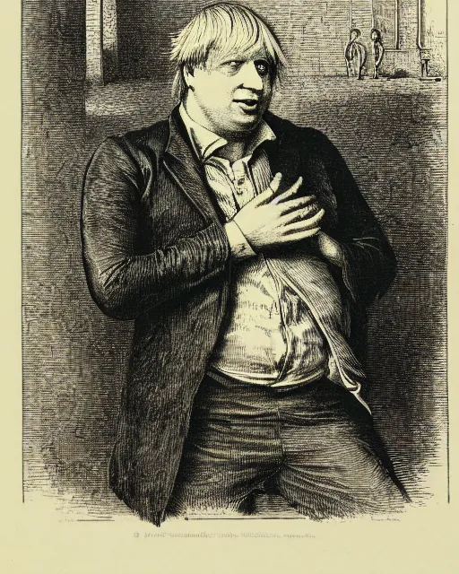 Image similar to illustration of boris johnson from the dictionarre infernal, etching by louis le breton, 1 8 6 9, 1 2 0 0 dpi scan