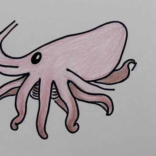 Image similar to super basic drawing of a pig - octopus, weeds, crayon on paper