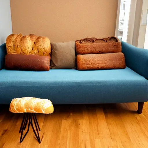 Image similar to A couch made out of bread