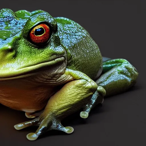 Image similar to hyperrealistic dslr film still of info wars alex jones disguised as ( frog ), stunning 8 k octane comprehensive 3 d render, inspired by istvan sandorfi & greg rutkowski & unreal engine, perfect symmetry, dim volumetric cinematic lighting, extremely hyper - detailed, extremely lifelike attributes & lifelike texture, intricate, masterpiece, artstation, stunning