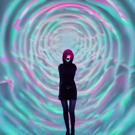 Image similar to long Shot of psychedelic Black widow standing in mysterious chromatic astral temple , stylish, lsd, soft, vsco, cinematic, artwork by WLOP