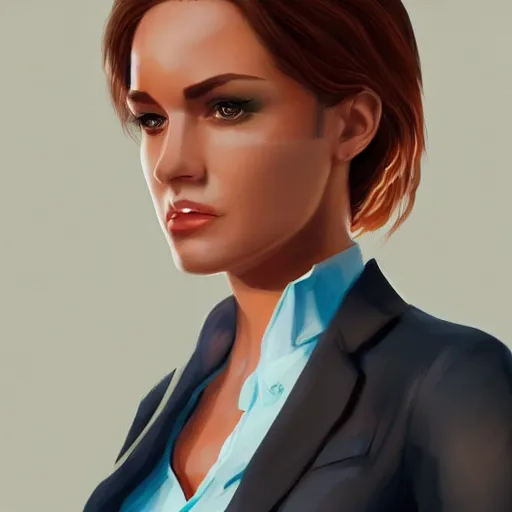 Image similar to a woman wearing a business suit, highly detailed, digital painting, artstation, concept art, smooth, sharp focus, illustration
