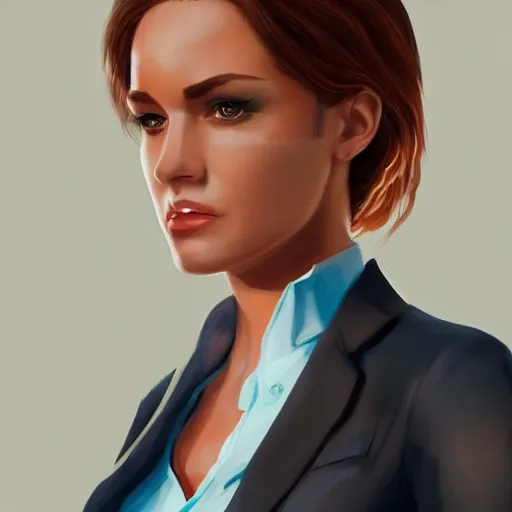 a woman wearing a business suit, highly detailed