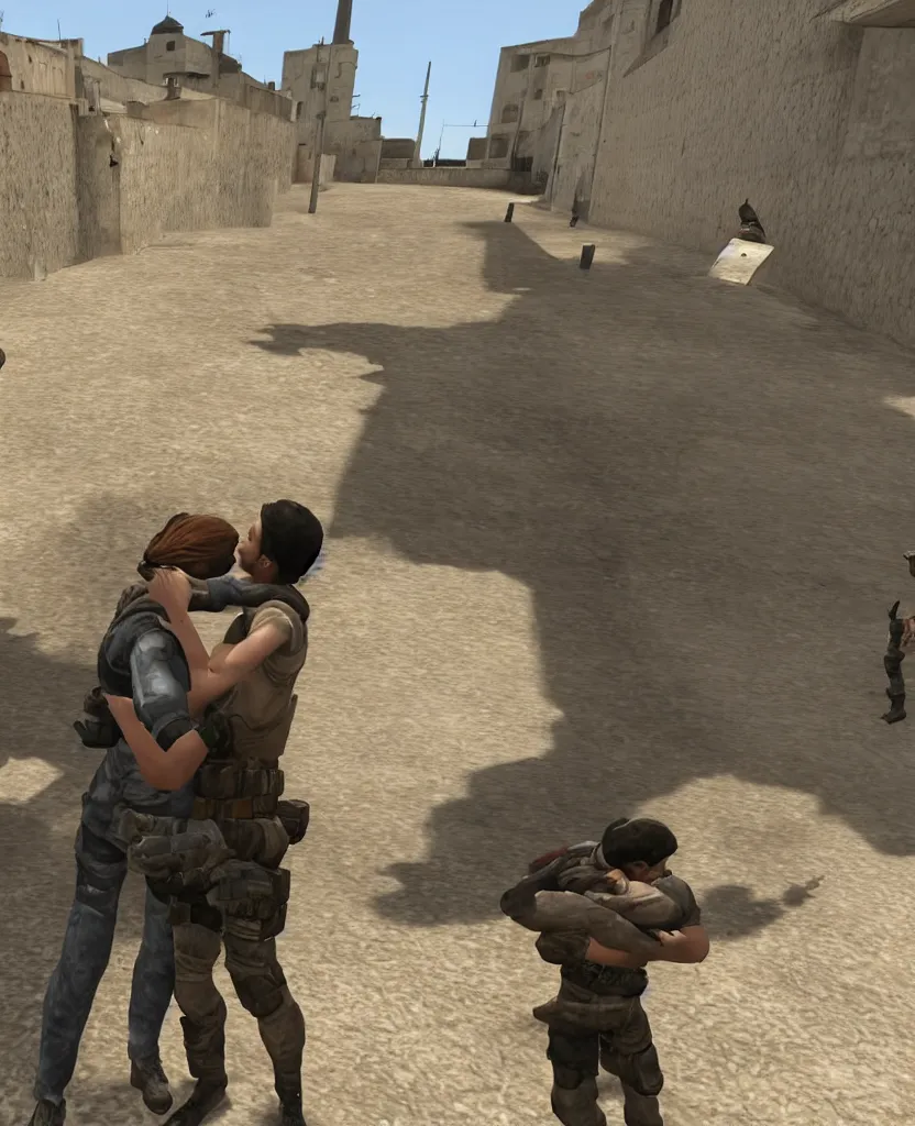 Image similar to girl and boy lovers kissing in counter strike dust 2