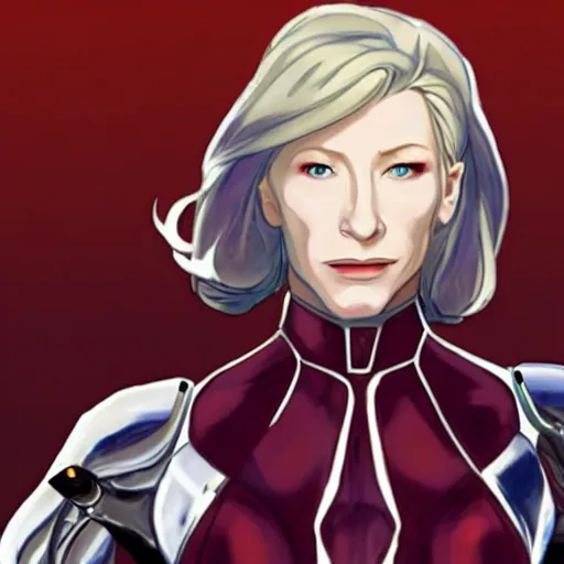 Image similar to cyborg cate blanchett, anime,