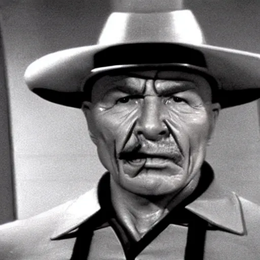 Prompt: a still of Charles Bronson in Star Trek