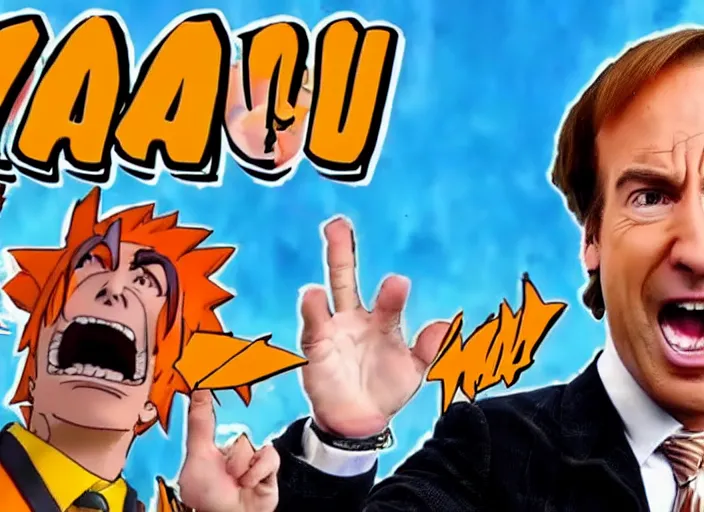 Image similar to youtube thumbnail saul goodman reacting to naruto