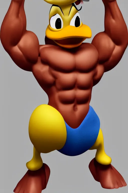 Image similar to muscular donald duck, donald duck bodybuilder, photorealistic, highly detailed,