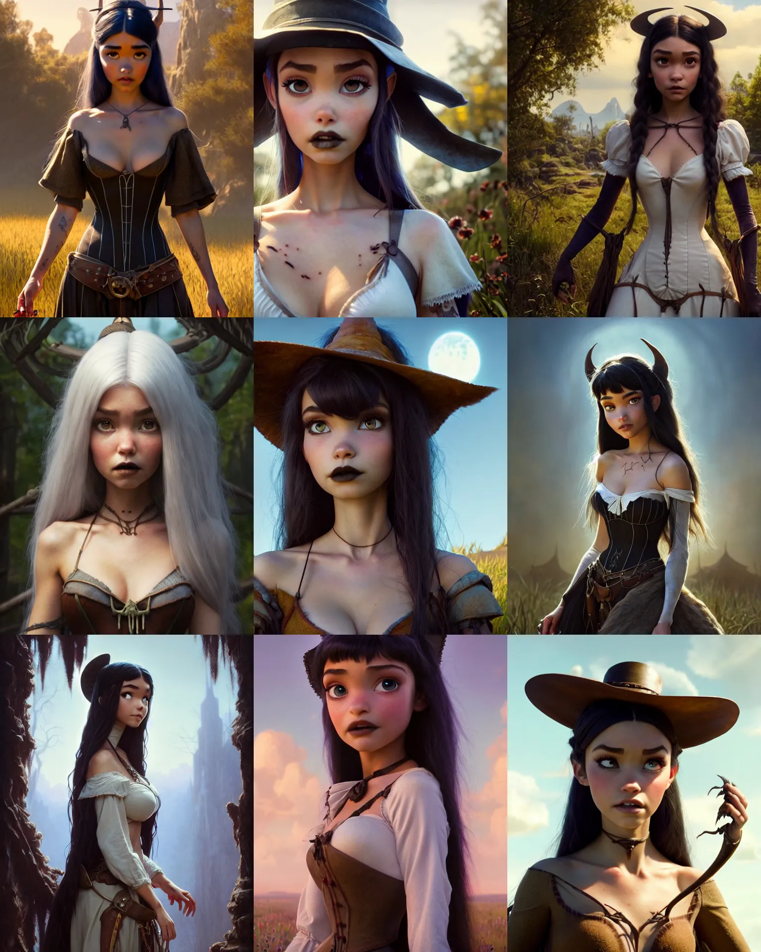 Prompt: weta disney pixar movie still portrait photo of madison beer : : as white gothic cowgirl woman by pixar : : by weta, greg rutkowski, wlop, ilya kuvshinov, rossdraws, artgerm, marvel, maxim cover, octane render, sweaty, dirty, tattoos, bright morning, anime, liosh, mucha, artstation : :