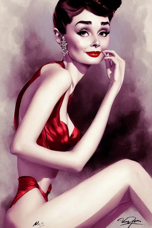 Prompt: audrey hepburn pinup by charlie bowater and anna dittmann and gil elvgren.