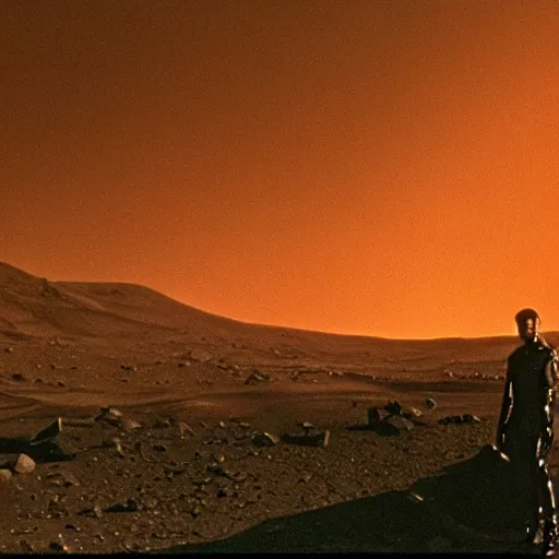 Prompt: film still blade runner set on Mars