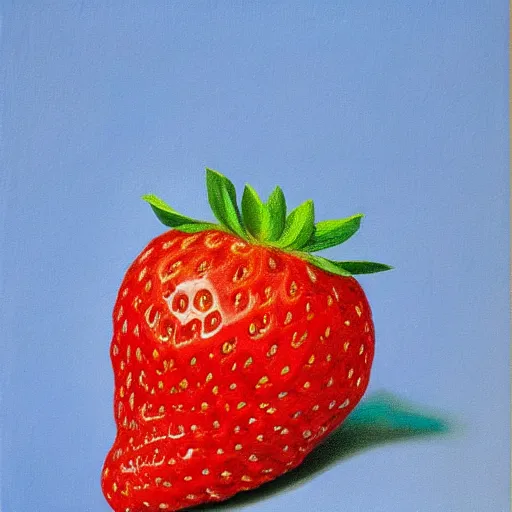 Image similar to painting of a strawberry by rene magritte, hd, 4 k, detailed, award winning