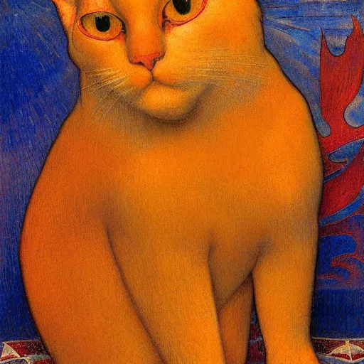 Image similar to painting of a cloisonne cat figurine, by annie swynnerton and diego rivera and nicholas roerich and jean delville, symbolist, dramatic lighting, god rays, art brut, rich colors, smooth, sharp focus, extremely detailed, adolf wolfli and ( donato giancola and bilibin )