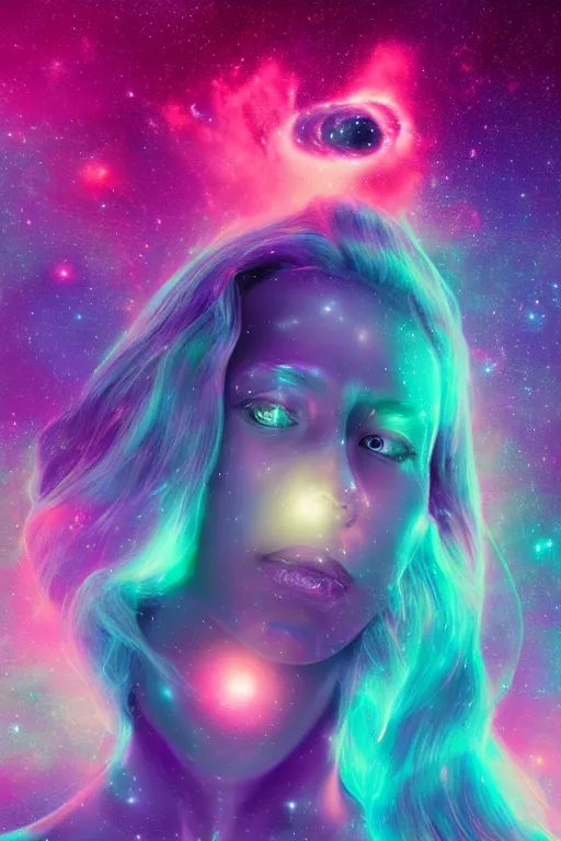 Image similar to A beautiful portrait of female cosmic being with a nebula as its body by Beeple, 8K, UHD , Trending on artstation.