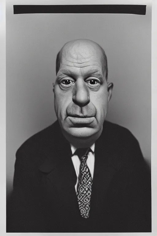 Image similar to extremely detailed studio portrait of man, 4 0 years, homer simpson lookalike, looks like a real life version of homer simpson, soft light, black background, fine skin details, award winning photo by yousuf karsh