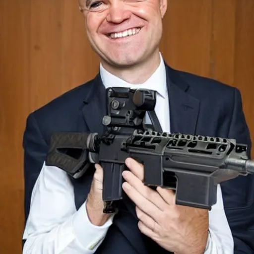 Prompt: Fredrik Reinfeldt holding an AR-15