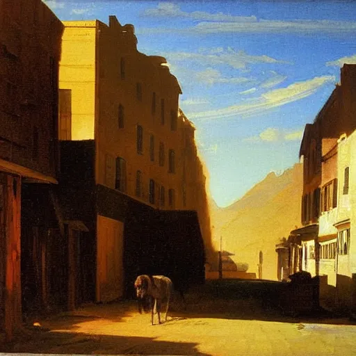 Prompt: oil painting of american old west town, dusty street, sunrays, dramatic, very very very beautiful art, romanticism by goya