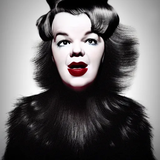 Prompt: photographic portrait of a hybrid of judy garland and bjork aged 2 6, with a dark fringe, 8 k