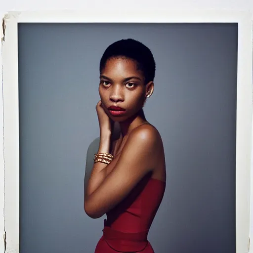 Image similar to realistic photoshoot for a new dior lookbook, color film photography, portrait of a beautiful woman, in style of tyler mitchell, 35mm