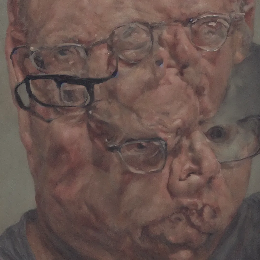 Image similar to oil painting by christian rex van minnen portrait of todd solondz age 7 3, extremely bizarre disturbing, intense chiaroscuro lighting perfect composition masterpiece intense emotion