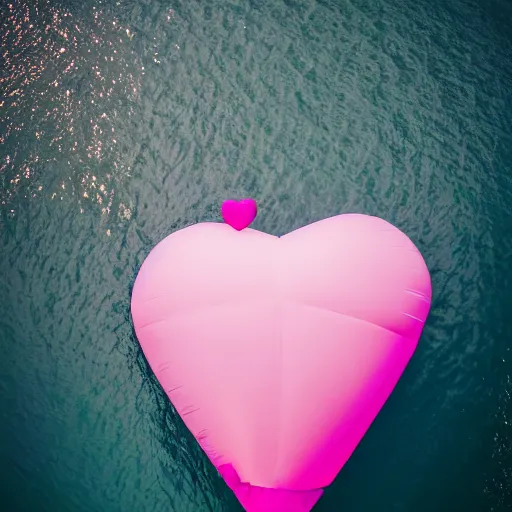 Image similar to a 5 0 mm lens photograph of a cute pink floating modern house, floating in the air between clouds, inspired by the movie up, held up from above by a heart - shaped ballon. mist, playful composition canon, nikon, award winning, photo of the year