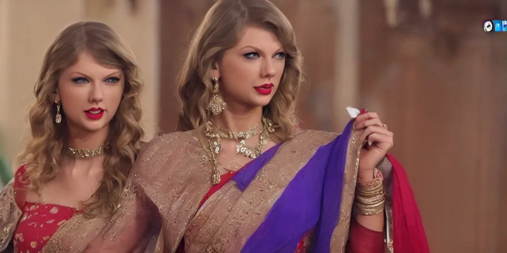 Prompt: Taylor Swift in a bollywood in Indian soap opera TV show, 8K UHD, cinematic, highly detailed