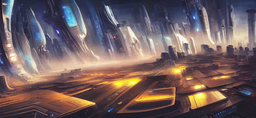 Prompt: beautiful masterpiece painting of a futuristic city in space, cyberpunk, by juan ortiz 8k,