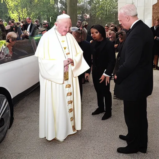 Prompt: john paul ii admiring a pair of yeezy's