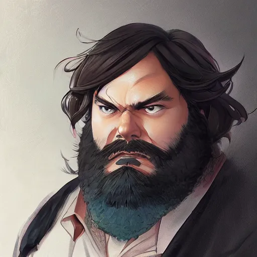 Image similar to An anime portrait of a bearded Jack Black, by Stanley Artgerm Lau, WLOP, Rossdraws, James Jean, Andrei Riabovitchev, Marc Simonetti, and Sakimichan, tranding on artstation