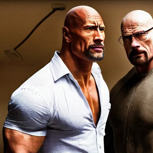 Image similar to dwayne johnson in a duel to the death with walter white