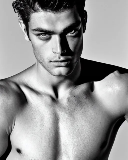 Prompt: portrait of sean o'pry, deep looking into the camera, gigachad, soft lighting, highly detailed face, sharp focus, photo by herb ritts