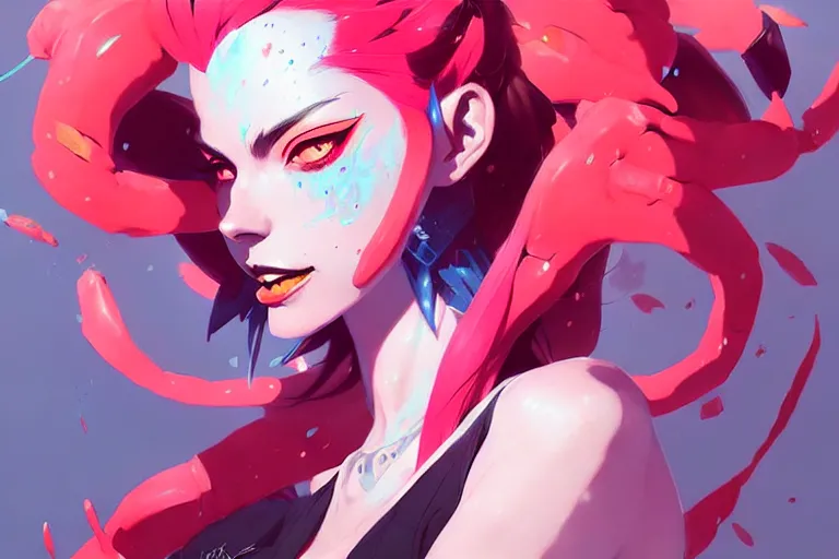 Image similar to a ultradetailed painting of jinx from league of legends by conrad roset, greg rutkowski and makoto shinkai trending on artstation