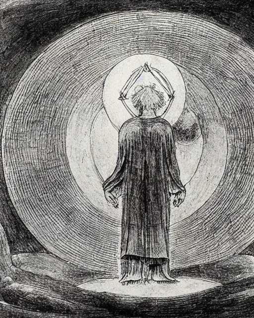 Image similar to a druid standing in a circle at the beginning of the world by william blake