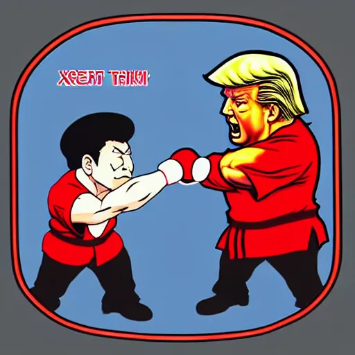 Image similar to xi jinping vs donald trump, street fighter, fight, fistfight, digital art