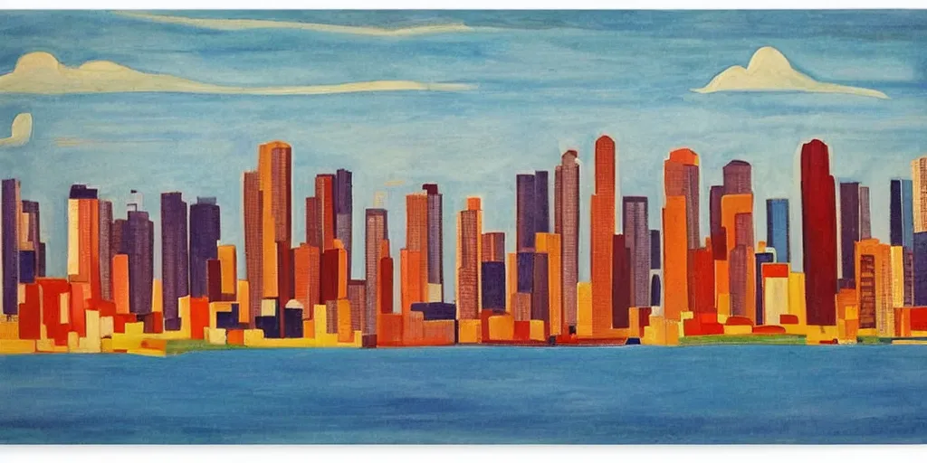 Prompt: panama city skyline by mainie jellett, warm colors