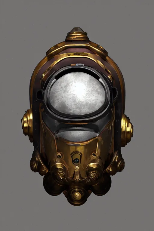 Image similar to steampunk mask minimalist fantasy art robot ninja helmet, global illumination ray tracing hdr fanart arstation by sung choi and eric pfeiffer and gabriel garza and casper konefal radiating a glowing aura