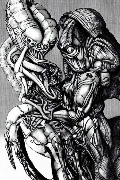 Prompt: alien & predator forbidden love