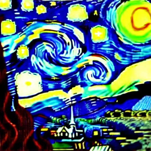 Prompt: photo of a giant shouting ( ( stay puft marshmallow man ) ) in the style of starry night by vincent van gogh intricate detail, low angle, blockbuster ghostbusters movie