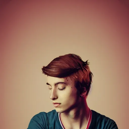 Prompt: a thoughtful young hipster inside of tiktok app on iphone, digital art