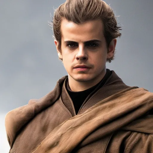 Prompt: hayden christensen as anakin skywalker, cinematic photography, star wars, trending, professional, 8k, detailed face, HD,