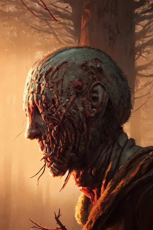 Image similar to highly detailed portrait of the trapper, in dead by daylight, stephen bliss, unreal engine, fantasy art by greg rutkowski, loish, rhads, ferdinand knab, makoto shinkai and lois van baarle, ilya kuvshinov, rossdraws, tom bagshaw, global illumination, radiant light, detailed and intricate environment